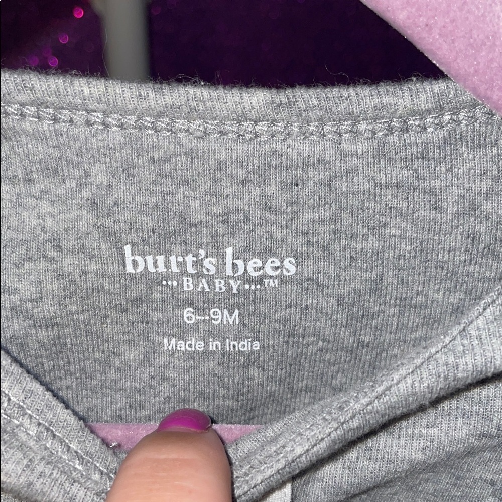 Burt's Bees Organic Cotton Baby Footie Sleeper - Gray 6-9M - Picture 3 of 8